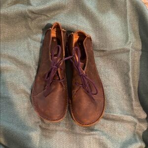 Brown Leather Shoes with Purple Laces